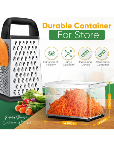 Rallador de Queso PUPTILY con Contenedor y 4 Cuchillas Inoxidable