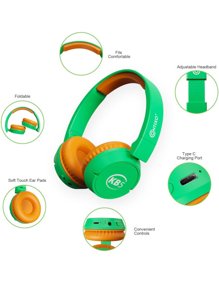 Auriculares Inalámbricos Contixo KB-5 para Niños Verde/Naranja Auriculares Inalámbricos Contixo KB-5 para Niños Verde/Naranja