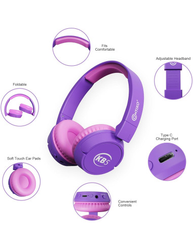 Auriculares Bluetooth Contixo KB5 Niños Plegables 85dB Púrpura