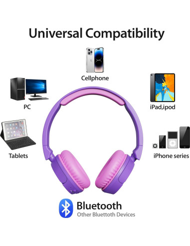 Auriculares Bluetooth Contixo KB5 Niños Plegables 85dB Púrpura