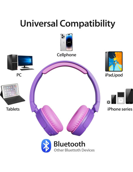 Auriculares Bluetooth Contixo KB5 Niños Plegables 85dB Púrpura Auriculares Bluetooth Contixo KB5 Niños Plegables 85dB Púrpura