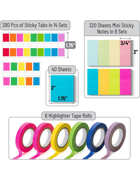 Juego de Notas Adhesivas y Cinta Resaltadora Mr. Pen 280 Piezas Juego de Notas Adhesivas y Cinta Resaltadora Mr. Pen 280 Piezas