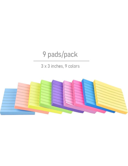 Paquete de 9 Notas Adhesivas Rayadas WSPER 7.62x7.62 cm Multicolor Paquete de 9 Notas Adhesivas Rayadas WSPER 7.62x7.62 cm Multicolor