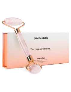 Rodillo Facial de Cuarzo Rosa Grace & Stella - Masajeador Drenaje Linfático