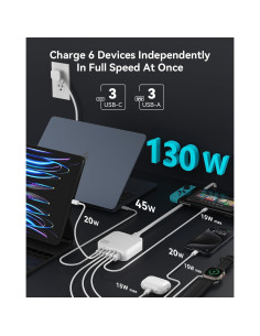 Cargador USB C Grooni XT-103, 130W 6 Puertos Rápidos 2