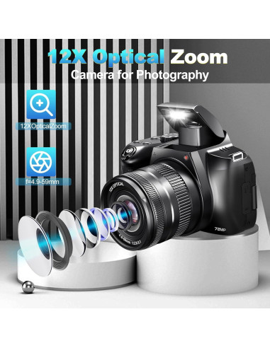 Cámara Digital OIEXI 4K 72MP Zoom Óptico 12X Pantalla 3"