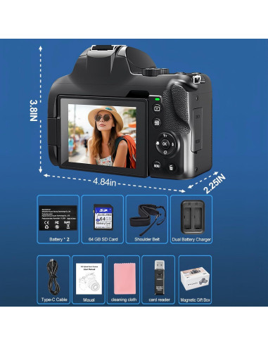 Cámara Digital OIEXI 4K 72MP Zoom Óptico 12X Pantalla 3"