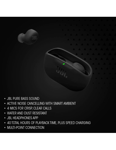 Auriculares Inalámbricos JBL Vibe Buds 2 con ANC, 40h Batería