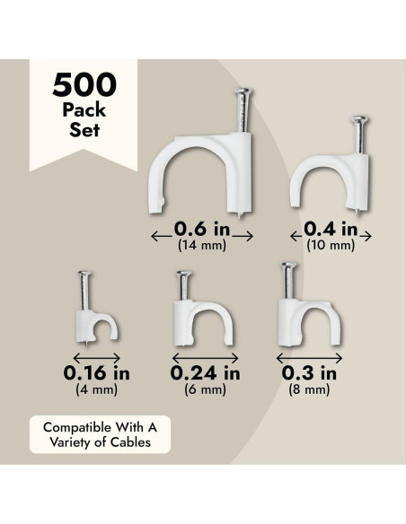 Juvale 500 Clips de Cable Redondos para Montaje en Pared 4-14mm Juvale 500 Clips de Cable Redondos para Montaje en Pared 4-14mm