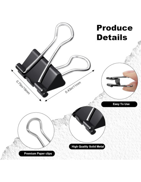 Clips de Carpeta Pequeños Ufmarine 240 Pcs 19 mm Negro Clips de Carpeta Pequeños Ufmarine 240 Pcs 19 mm Negro