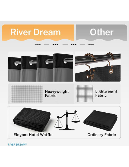 Cortina de Ducha River Dream Negra con Forro a Presión 180x188 cm Cortina de Ducha River Dream Negra con Forro a Presión 180x188 cm