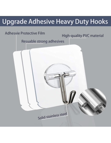 150 Ganchos Adhesivos Transparentes Aellabus 10kg para Pared
