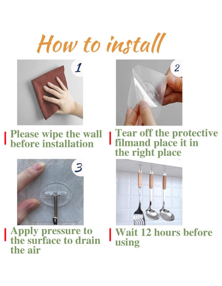 150 Ganchos Adhesivos Transparentes Aellabus 10kg para Pared 150 Ganchos Adhesivos Transparentes Aellabus 10kg para Pared