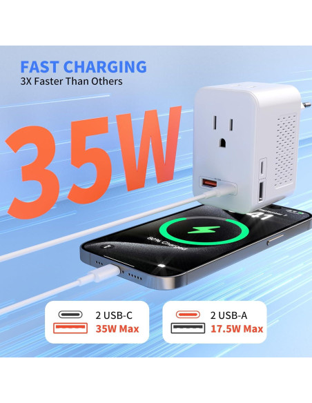 Convertidor de Voltaje TREVOLTY 35W USB-C 220V a 110V Blanco Convertidor de Voltaje TREVOLTY 35W USB-C 220V a 110V Blanco