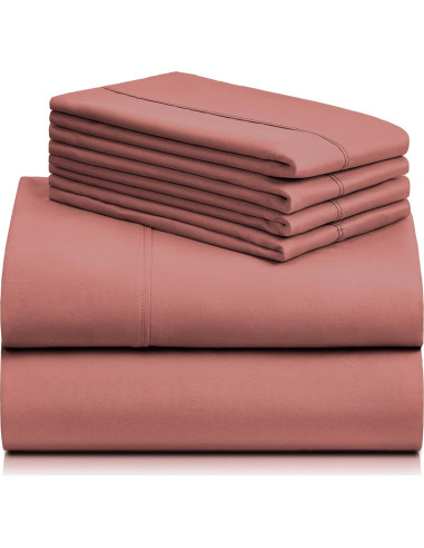 Juego de Sábanas LuxClub 4 Piezas Reina Microfibra Rosa Salmón