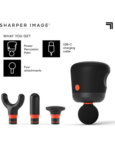 Masajeador de Percusión Portátil Sharper Image Powerboost - 4 Accesorios, 4 Velocidades