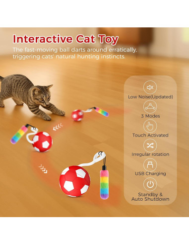 Juguete Interactivo para Gatos VIWIK Rojo, Bola Automática 6.9cm