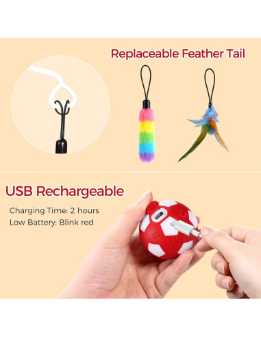 Juguete Interactivo para Gatos VIWIK Rojo, Bola Automática 6.9cm