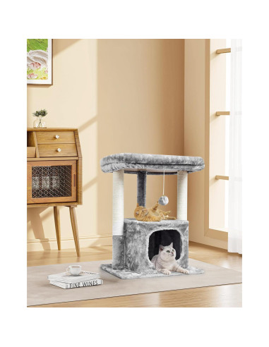 Árbol para Gatos SYANDLVY Grande con Perchero y Rascador Gris