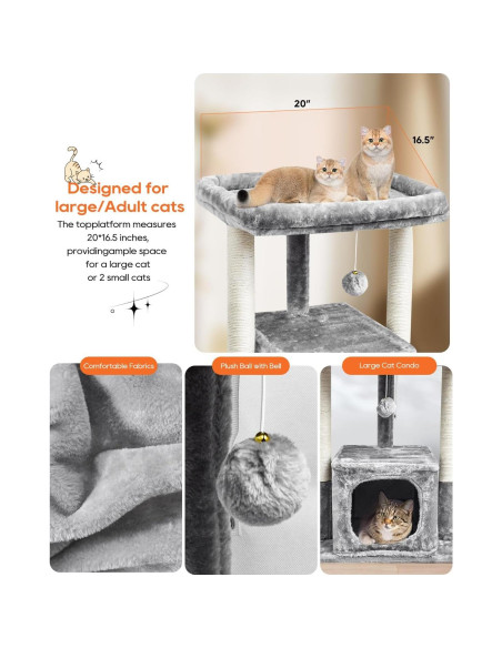 Árbol para Gatos SYANDLVY Grande con Perchero y Rascador Gris Árbol para Gatos SYANDLVY Grande con Perchero y Rascador Gris
