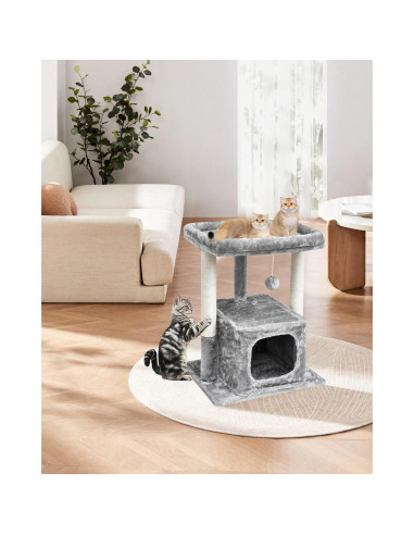 Árbol para Gatos SYANDLVY Grande con Perchero y Rascador Gris