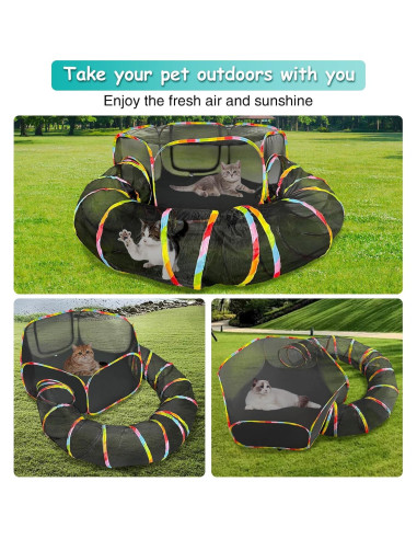 Parque de Juego para Gatos Fhiny 2-en-1 con Túnel 120x45 cm