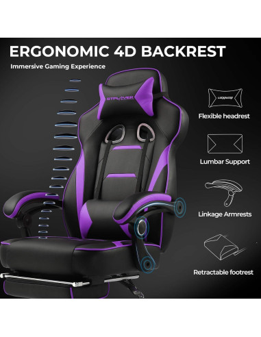 Silla de Juego GTPLAYER F59GT Ergonómica Púrpura 350kg