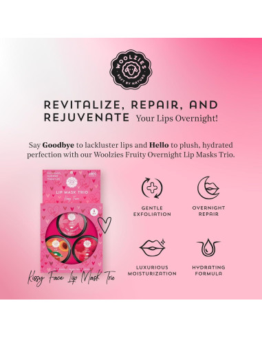 Trío de Mascarillas Labiales de Noche Woolzies - Hidratación Intensiva