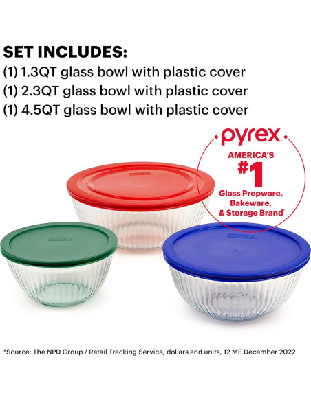 Juego de Cuencos de Mezcla de Vidrio Pyrex 6 Piezas 1.23-4.26L Juego de Cuencos de Mezcla de Vidrio Pyrex 6 Piezas 1.23-4.26L