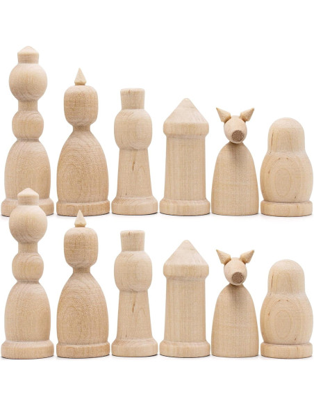 Juego de Ajedrez de Madera Sin Pintar AEVVV - 32 Piezas Juego de Ajedrez de Madera Sin Pintar AEVVV - 32 Piezas