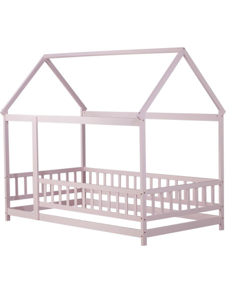 Cama de Piso Twin ASKVDL en Madera Rosa con Techo Casa Cama de Piso Twin ASKVDL en Madera Rosa con Techo Casa