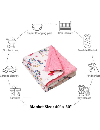 Manta de Bebé Niña FIGEPO Doble Capa Suave 76x102 cm Unicornio