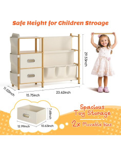 Estantería Infantil Sewulidon KB-101 3 Niveles Bambú Organizador 2