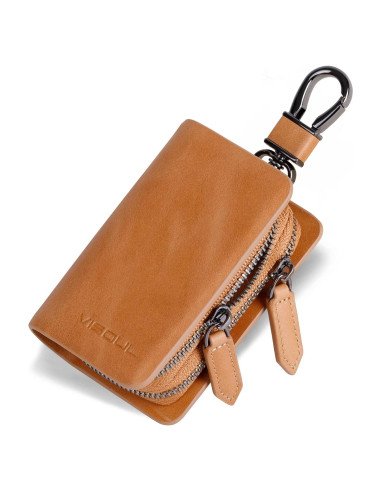 Funda de Llave de Coche VISOUL Cuero Genuino Marrón Doble Cierre