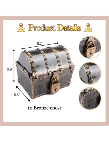 Caja de Tesoro Pirata Lingway Toys 22x16x17.5 cm Bronce Vintage