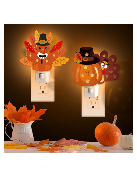 Paquete de 2 luces nocturnas LED de pavo - Decoración Acción de Gracias Paquete de 2 luces nocturnas LED de pavo - Decoración Acción de Gracias