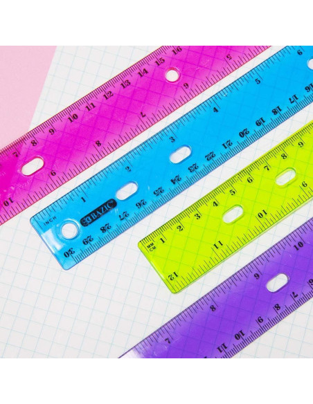 Regla Plástica BAZIC 30cm Colores Asortidos 4-Pack Regla Plástica BAZIC 30cm Colores Asortidos 4-Pack