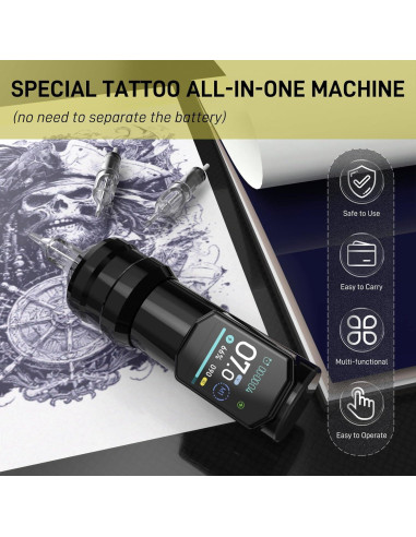 Kit de Tatuaje Inalámbrico YILONG con Pluma y Batería 1500mAh