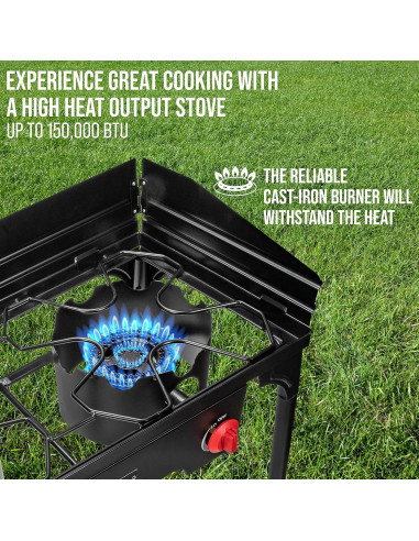 Estufa de Gas Doble Quemador Hike Crew Hierro Fundido 150,000 BTU