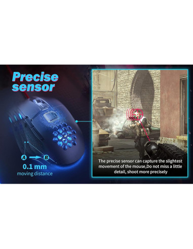 Ratón Gaming USB CYD C303 Ergonómico RGB 7200 DPI
