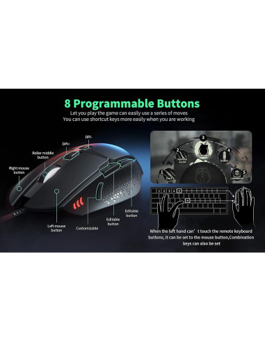 Ratón Gaming USB CYD C303 Ergonómico RGB 7200 DPI