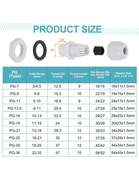Garras de Cable PG16 uxcell 10 Pcs Nylon Impermeables 10-13mm Garras de Cable PG16 uxcell 10 Pcs Nylon Impermeables 10-13mm