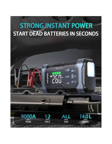 Arrancador de Salto 9000A Featou V8 con Compresor 12V