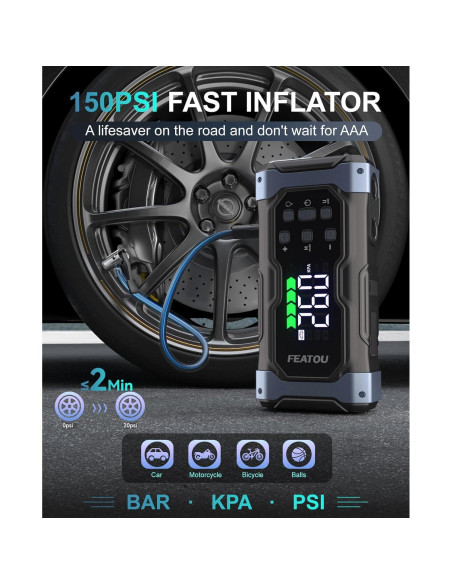 Arrancador de Salto 9000A Featou V8 con Compresor 12V Arrancador de Salto 9000A Featou V8 con Compresor 12V