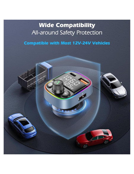 Adaptador Bluetooth para Coche LIHAN C87B, Cargador QC3.0, Llamadas Manos Libres Adaptador Bluetooth para Coche LIHAN C87B, Cargador QC3.0, Llamadas Manos Libres