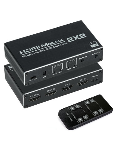 Interruptor Matriz HDMI 2x2 Anber-Tech 4K@60Hz Control Remoto