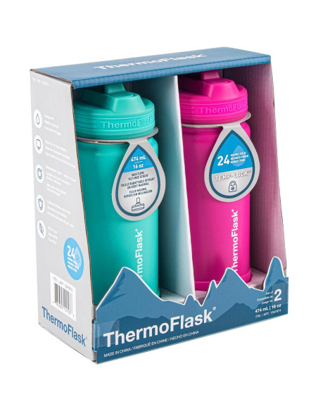 Botellas de Agua ThermoFlask para Niños 0.5L Acuamarina/Rosa Botellas de Agua ThermoFlask para Niños 0.5L Acuamarina/Rosa