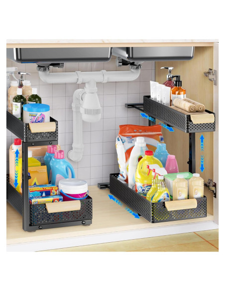 Organizador Bajo Fregadero Auzev 2 Pack Metal Ajustable Organizador Bajo Fregadero Auzev 2 Pack Metal Ajustable