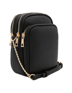 Bolso Cruzado Casual de PU FashionPuzzle Negro con Múltiples Bolsillos
