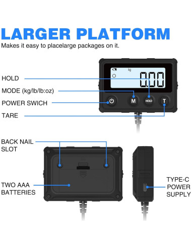 Báscula Digital de Envío MAXUS 199.58kg/10g con Tara y Retención